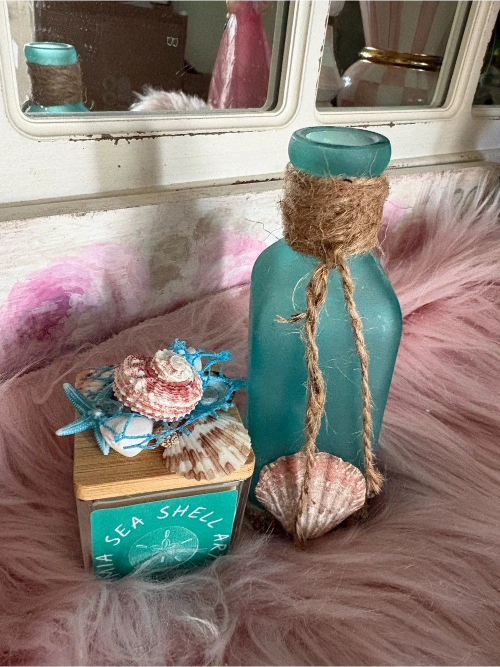 Coastal Teal Glass Bottle with Jute Wrap - (Brand Unbranded)